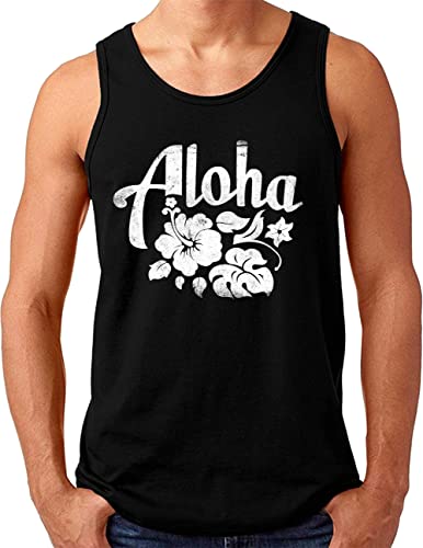 OM3® Hawaii Aloha Tank Top Shirt | Herren | Hawaii Surfing Waikiki Paradise Hibiskus | Schwarz, 4XL von OM3