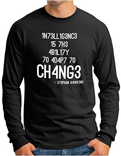 OM3® Hawking Quote Langarm Shirt | Herren | Intelligence is The Ability to Adapt to Change | Schwarz, M von OM3