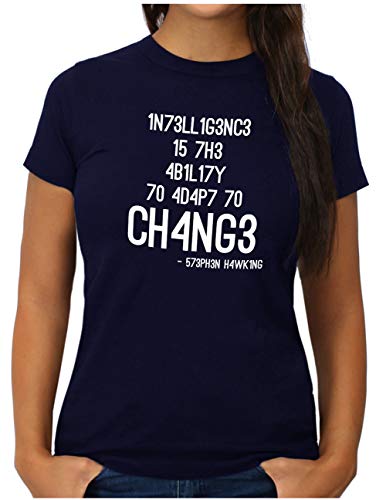 OM3® Hawking Quote T-Shirt - Damen - Intelligence is The Ability to Adapt to Change - M, Navy von OM3