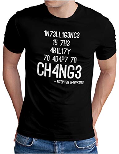 OM3® Hawking Quote T-Shirt | Herren | Intelligence is The Ability to Adapt to Change | Schwarz, 5XL von OM3