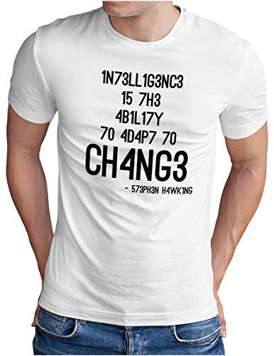 OM3® Hawking Quote T-Shirt - Herren - Intelligence is The Ability to Adapt to Change - Weiß, L von OM3