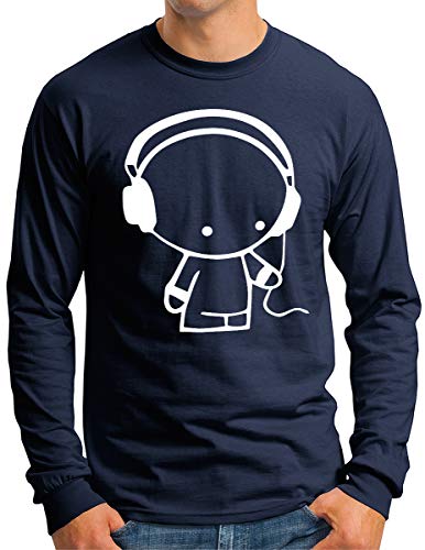 OM3® Headphones-Music-Beat Langarm Shirt - Herren - DJ Sound Audio - Navy, XXL von OM3