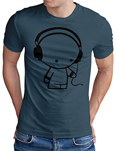 OM3® Headphones-Music-Beat T-Shirt - Herren - DJ Sound Audio - Denim, 3XL von OM3