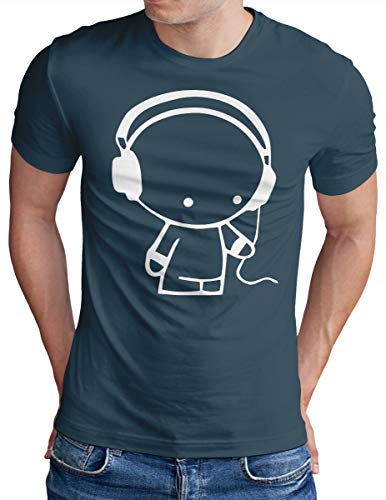 OM3® Headphones-Music-Beat T-Shirt - Herren - DJ Sound Audio Party - Denim, 3XL von OM3