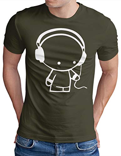 OM3® Headphones-Music-Beat T-Shirt - Herren - DJ Sound Audio Party - Oliv, M von OM3