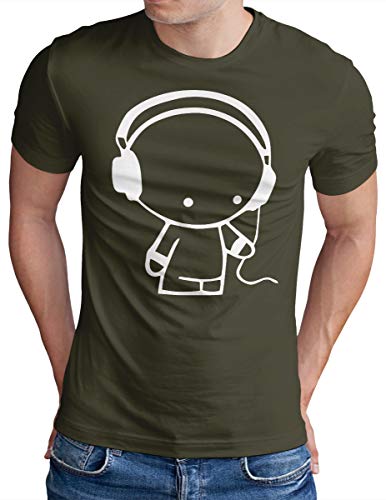 OM3® Headphones-Music-Beat T-Shirt - Herren - DJ Sound Audio Party - Oliv, XXL von OM3