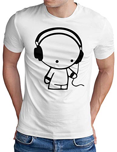 OM3® Headphones-Music-Beat T-Shirt - Herren - DJ Sound Audio - Weiß, XXL von OM3