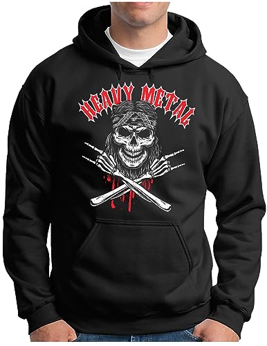 OM3® Heavy Metal Skull Hoodie | Herren | Rock Musik Totenschädel | Kapuzen-Pullover Schwarz, 3XL von OM3