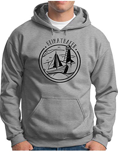 OM3® Heimathafen Hoodie | Herren | Slogan Spruch Sea Sailor Boat | Kapuzen-Pullover Grau Meliert, XL von OM3