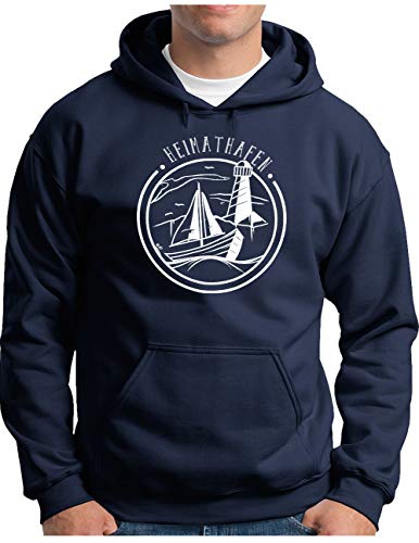 OM3® Heimathafen Hoodie | Herren | Slogan Spruch Sea Sailor Boat | Kapuzen-Pullover Navy, L von OM3