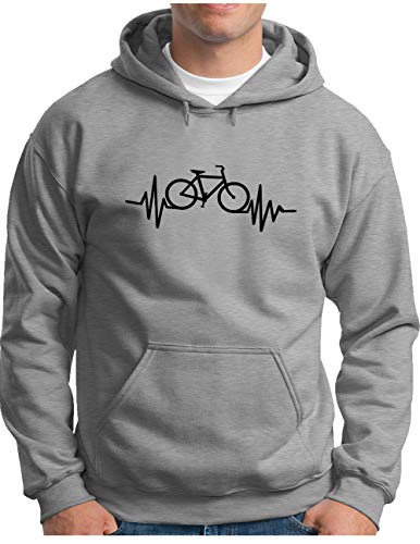 OM3® Herzschlag-Fahrrad Hoodie | Herren | Bike Heartbeat Bicycle Rad Drahtesel | Kapuzen-Pullover Grau Meliert, L von OM3
