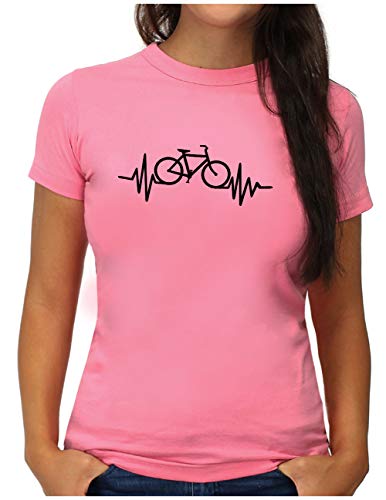 OM3® Herzschlag-Fahrrad T-Shirt - Damen - Bike Heartbeat Bicycle Rad Drahtesel - L, Pink von OM3