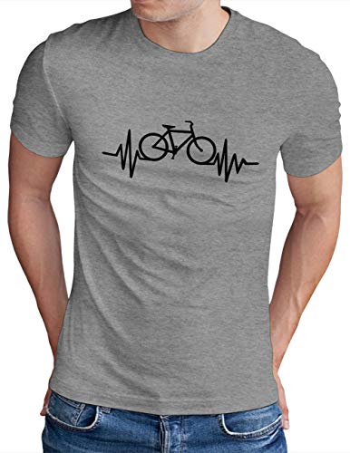 OM3® Herzschlag-Fahrrad T-Shirt | Herren | Bike Heartbeat Bicycle Rad Drahtesel | Grau Meliert, L von OM3