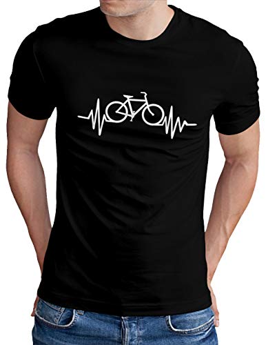 OM3® Herzschlag-Fahrrad T-Shirt | Herren | Bike Heartbeat Bicycle Rad Drahtesel | Schwarz, L von OM3