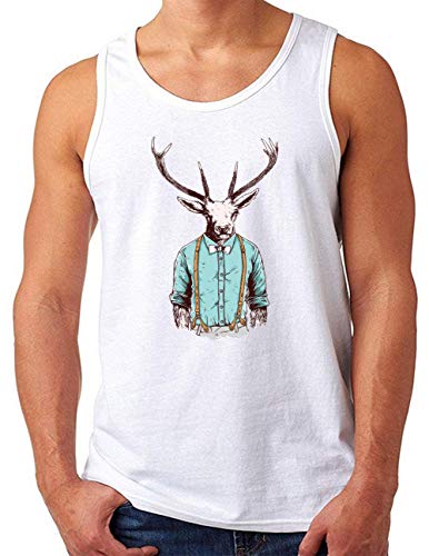 OM3® Hipster-Stag Tank Top Shirt | Herren | Deer Head Antlers Hirsch Swag | Weiß, L von OM3