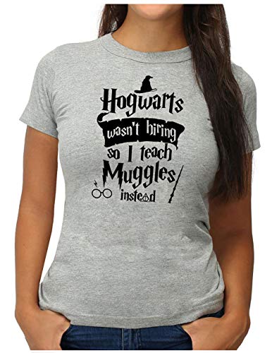 OM3® Hogwarts Wasn't Hiring so I Teach Muggles Instead T-Shirt - Damen - Fun Spruch Statement - XL, Grau Meliert von OM3