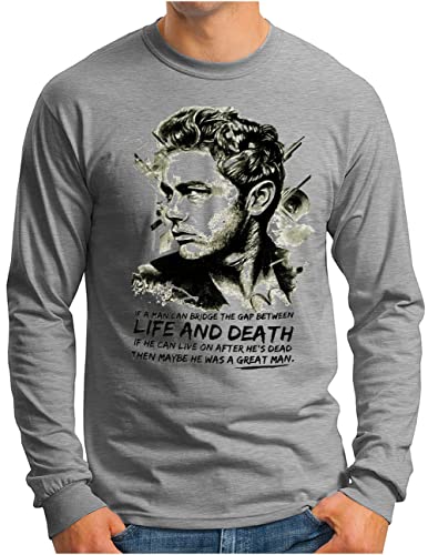 OM3® Hollywood Legends Langarm Shirt | Herren | James Dean USA Rockabilly Life and Death | Grau Meliert, XL von OM3