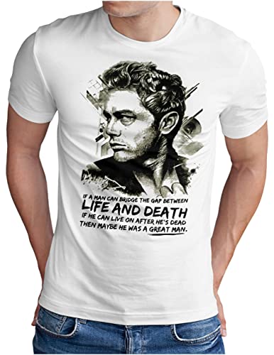 OM3® Hollywood Legends T-Shirt | Herren | James Dean USA Rockabilly Life and Death | Weiß, M von OM3