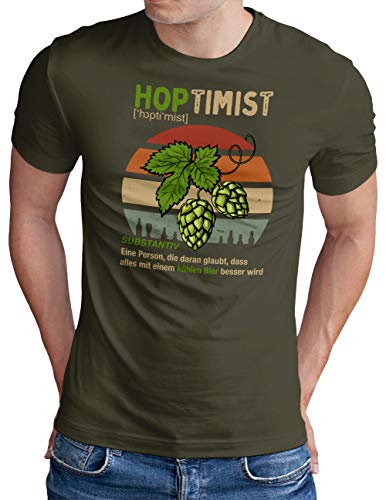 OM3® Hoptimist T-Shirt | Herren | Bierliebhaber Hopfen Bier Fun Party Retro | Oliv, XL von OM3