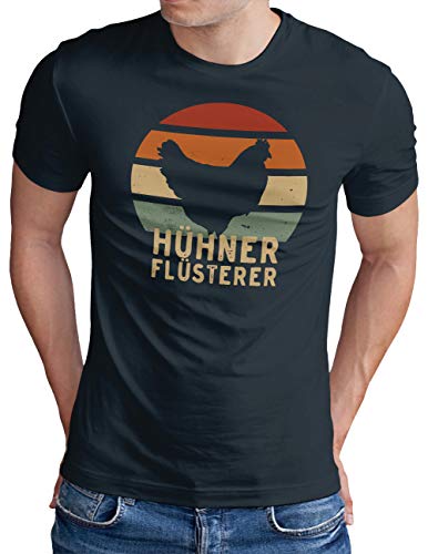 OM3® Hühnerflüsterer T-Shirt | Herren | Hühner Flüsterer Lustiges Huhn Hen Sunset | Navy, S von OM3