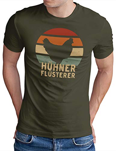 OM3® Hühnerflüsterer T-Shirt | Herren | Hühner Flüsterer Lustiges Huhn Hen Sunset | Oliv, XL von OM3