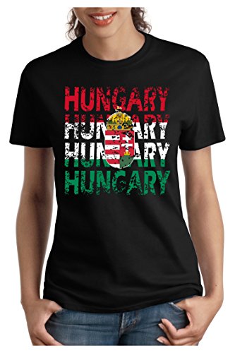 OM3® - Hungary - Damen T-Shirt - Ungarn Magyarország Fussball World Cup Soccer Fanshirt Sport Trikot, M, Schwarz von OM3