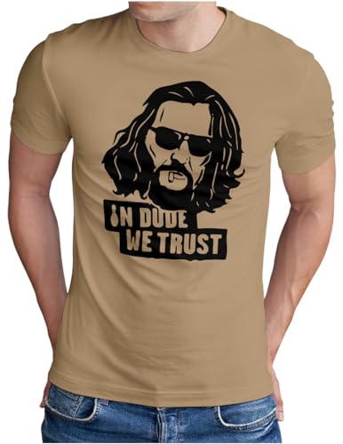 OM3® In Dude We Trust T-Shirt | Herren | Big Lebowski Kult Ikone | Khaki, L von OM3