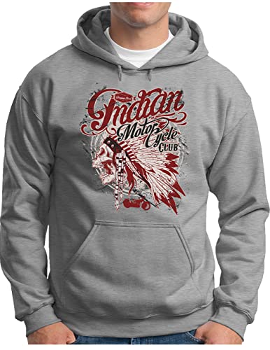 OM3® Indian-Motorcycle-Club Hoodie | Herren | Skull Chopper Bike Motorbike | Kapuzen-Pullover Grau Meliert, L von OM3