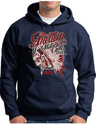 OM3® Indian-Motorcycle-Club Hoodie - Herren - Skull Chopper Bike Motorbike - Kapuzen-Pullover Navy, L von OM3