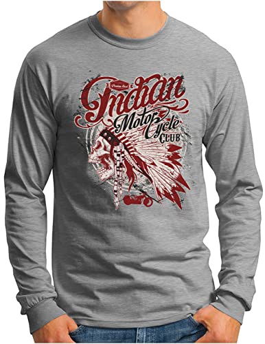OM3® Indian-Motorcycle-Club Langarm Shirt | Herren | Skull Chopper Bike Motorbike | Grau Meliert, L von OM3