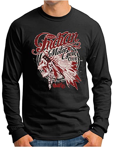 OM3® Indian-Motorcycle-Club Langarm Shirt - Herren - Skull Chopper Bike Motorbike - Schwarz, 3XL von OM3