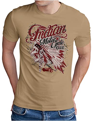 OM3® Indian-Motorcycle-Club T-Shirt | Herren | Skull Chopper Bike Motorbike | Khaki, M von OM3