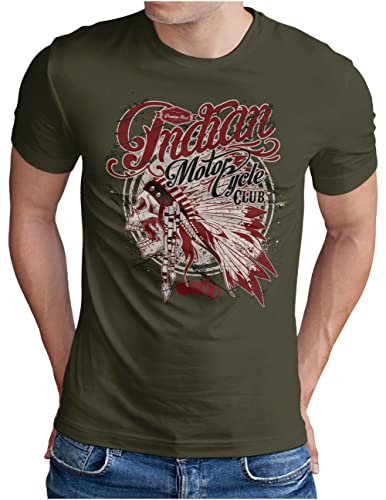 OM3® Indian-Motorcycle-Club T-Shirt | Herren | Skull Chopper Bike Motorbike | Oliv, XL von OM3