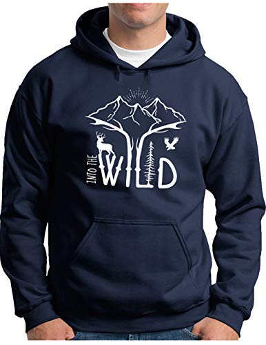 OM3® Into The Wild Hoodie | Herren | Wildlife Hiking Trails Nature | Kapuzen-Pullover Navy, L von OM3