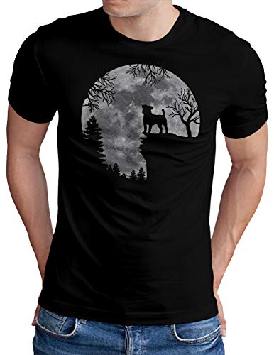 OM3® Jack Russell Terrier T-Shirt | Herren | Full Moon Dog Jack Russel | Schwarz, XL von OM3