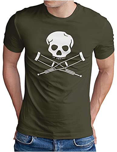 OM3® Jackass Skull T-Shirt | Herren | Hardcore Stunts Dumb Fun Kult | Oliv-WS, L von OM3