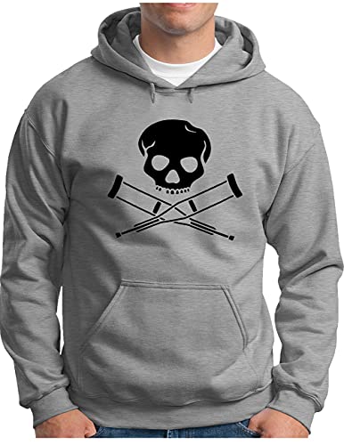 OM3® Jackass Skull Hoodie | Herren | Hardcore Stunts Dumb Fun Kult | Kapuzen-Pullover Grau Meliert, L von OM3