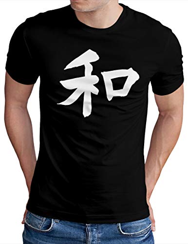 OM3® Japanese Hieroglyph Peace T-Shirt | Herren | Japan Symbol Schriftzug Frieden | Schwarz, 5XL von OM3