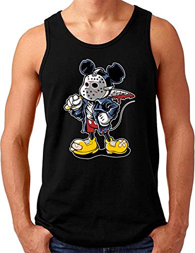 OM3® Jason-Mouse Tank Top Shirt | Herren | Bad Rat Serial Killer Hockey Mask Movie Parody | Schwarz, 4XL von OM3