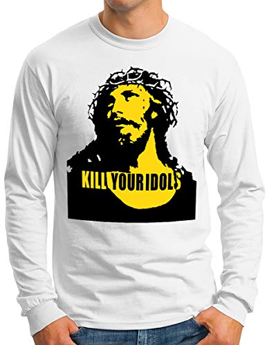 OM3® Kill Your Idols Langarm Shirt | Herren | 90s Jesus Hard Rock Punk Grunge Music Band | Weiß, M von OM3
