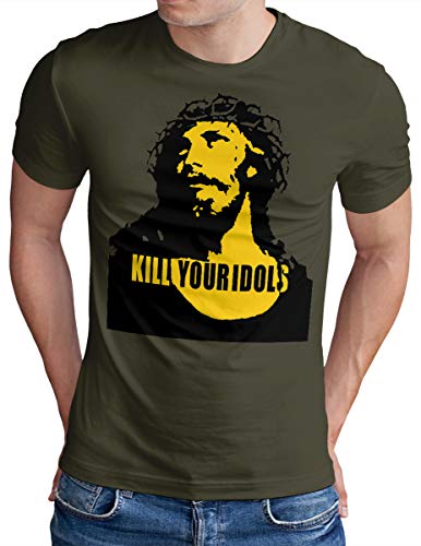 OM3® Kill Your Idols T-Shirt | Herren | 90s Jesus Hard Rock Punk Grunge Music Band | Oliv, M von OM3