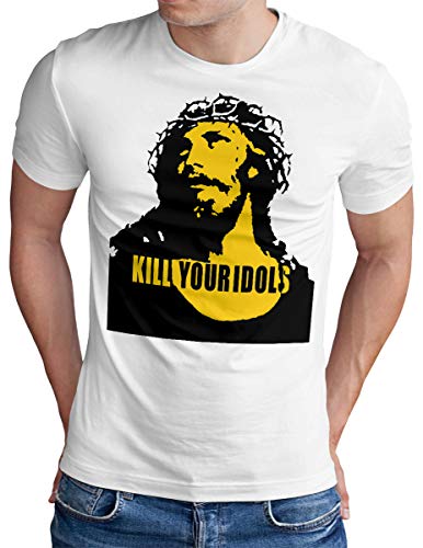 OM3® Kill Your Idols T-Shirt | Herren | 90s Jesus Hard Rock Punk Grunge Music Band | Weiß, 4XL von OM3