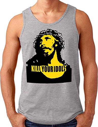 OM3® Kill Your Idols Tank Top Shirt - Herren - 90s Jesus Hard Rock Punk Grunge Music Band - Grau Meliert, 4XL von OM3