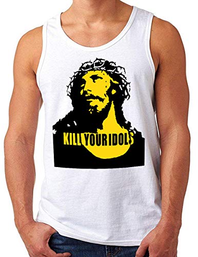 OM3® Kill Your Idols Tank Top Shirt | Herren | 90s Jesus Hard Rock Punk Grunge Music Band | Weiß, L von OM3