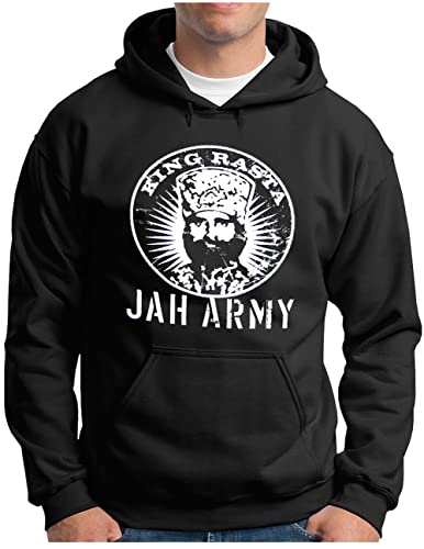 OM3® King Rasta Hoodie | Herren | Jah Army Roots Reggae Dancehall Ragga Irie Dub Music Dope Ganja | Kapuzen-Pullover Schwarz, 3XL von OM3