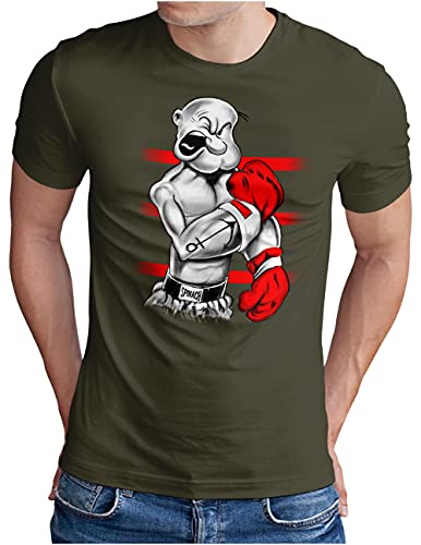 OM3® Kult Seemann T-Shirt | Herren | Sailor Spinach Power Gym Comic | Oliv, 3XL von OM3