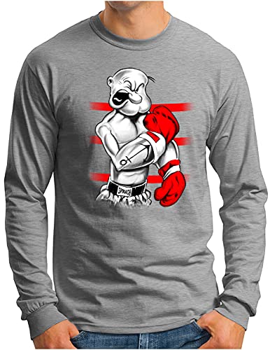 OM3® Kult Seemann Langarm Shirt - Herren - Sailor Spinach Power Gym Comic - Grau Meliert, XL von OM3