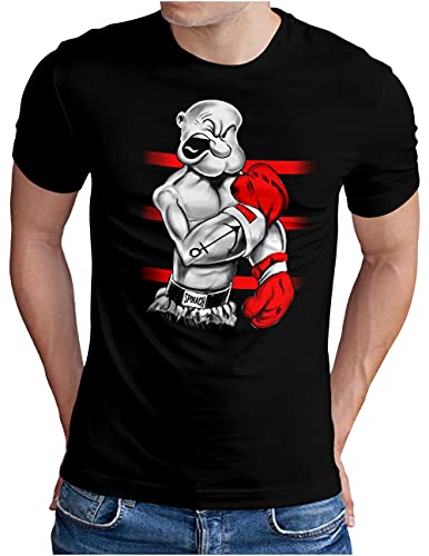 OM3® Kult Seemann T-Shirt | Herren | Sailor Spinach Power Gym Comic | Schwarz, XXL von OM3