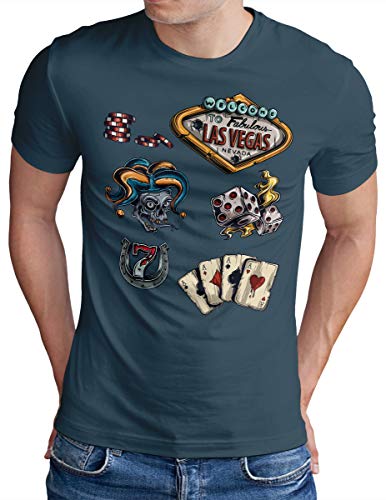 OM3® - Las Vegas Icons - T-Shirt - Herren - Casino Gambling Nevada Dice - Denim, 4XL von OM3