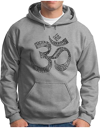 OM3® Literally-OM Hoodie | Herren | Yoga Typography Om Symbol Buddha Budda Relax Word Art Printshirt | Kapuzen-Pullover Grau Meliert, XXL von OM3
